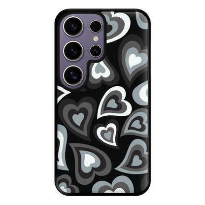 Black Hearts - Trippy Patterns Phone Case for Galaxy S25 Ultra