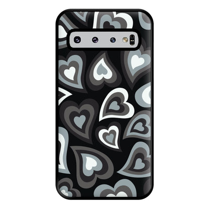 Black Hearts - Trippy Patterns Phone Case for Galaxy S10 Plus