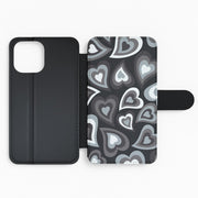 Black Hearts - Trippy Patterns Flip / Wallet Phone Case 2