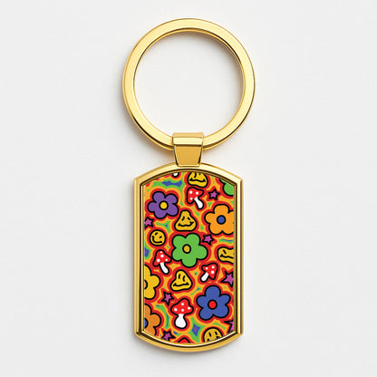 Rainbow Trip - Trippy Patterns Gold Keyring