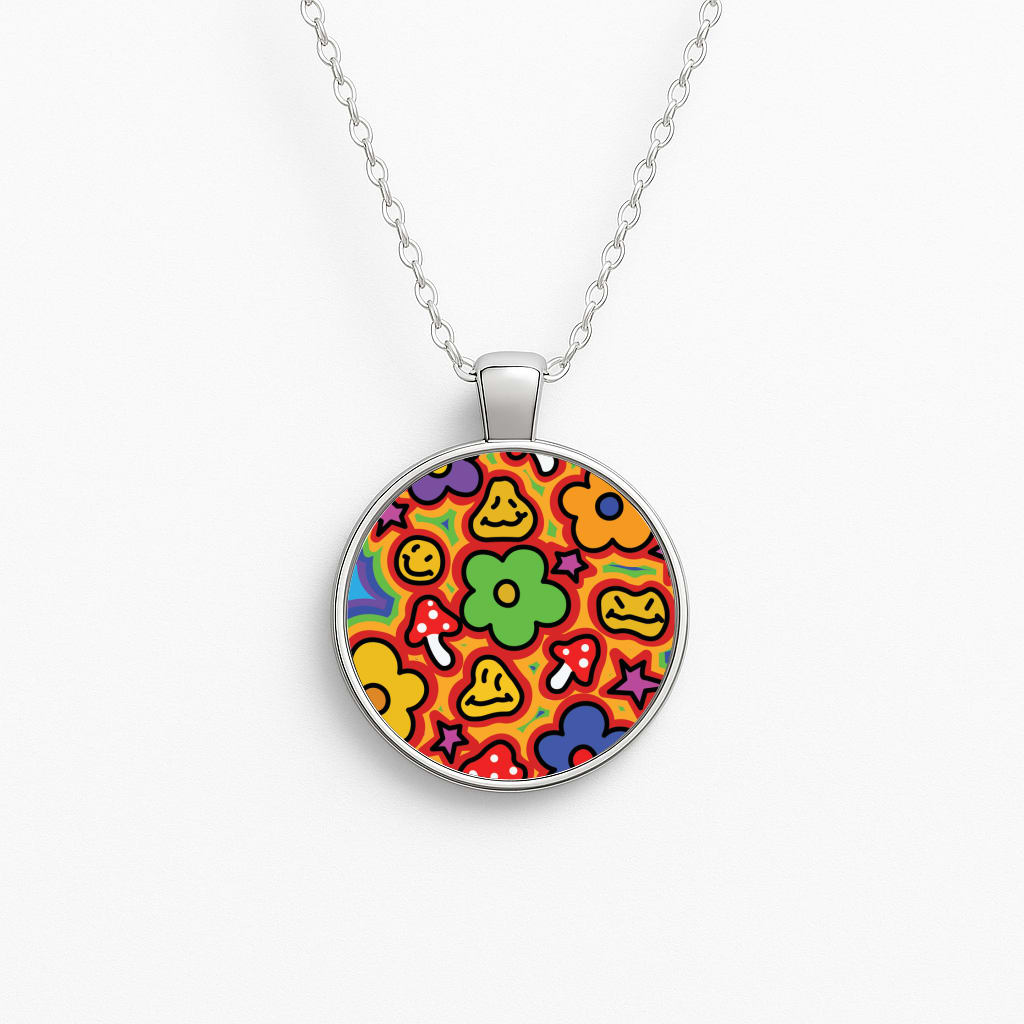 Rainbow Trip - Trippy Patterns Circle Necklace