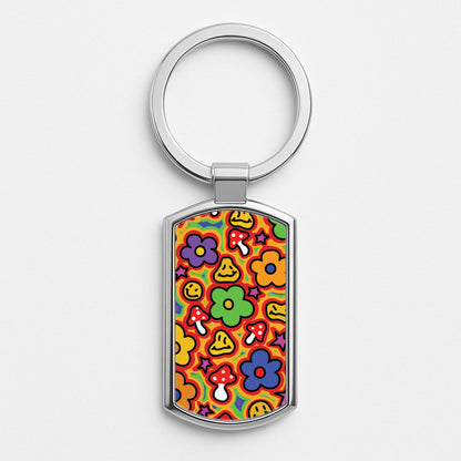 Rainbow Trip - Trippy Patterns Silver Keyring