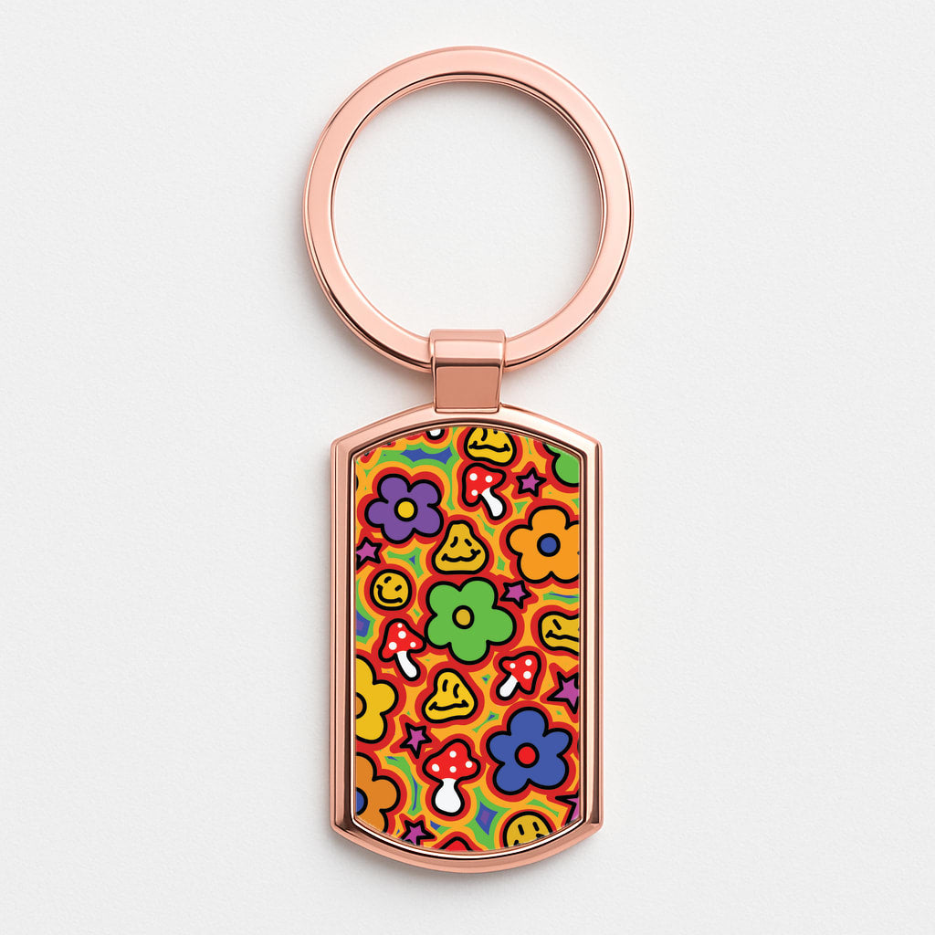 Rainbow Trip - Trippy Patterns Rose Gold Keyring