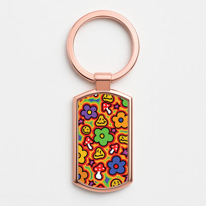 Rainbow Trip - Trippy Patterns Rose Gold Keyring