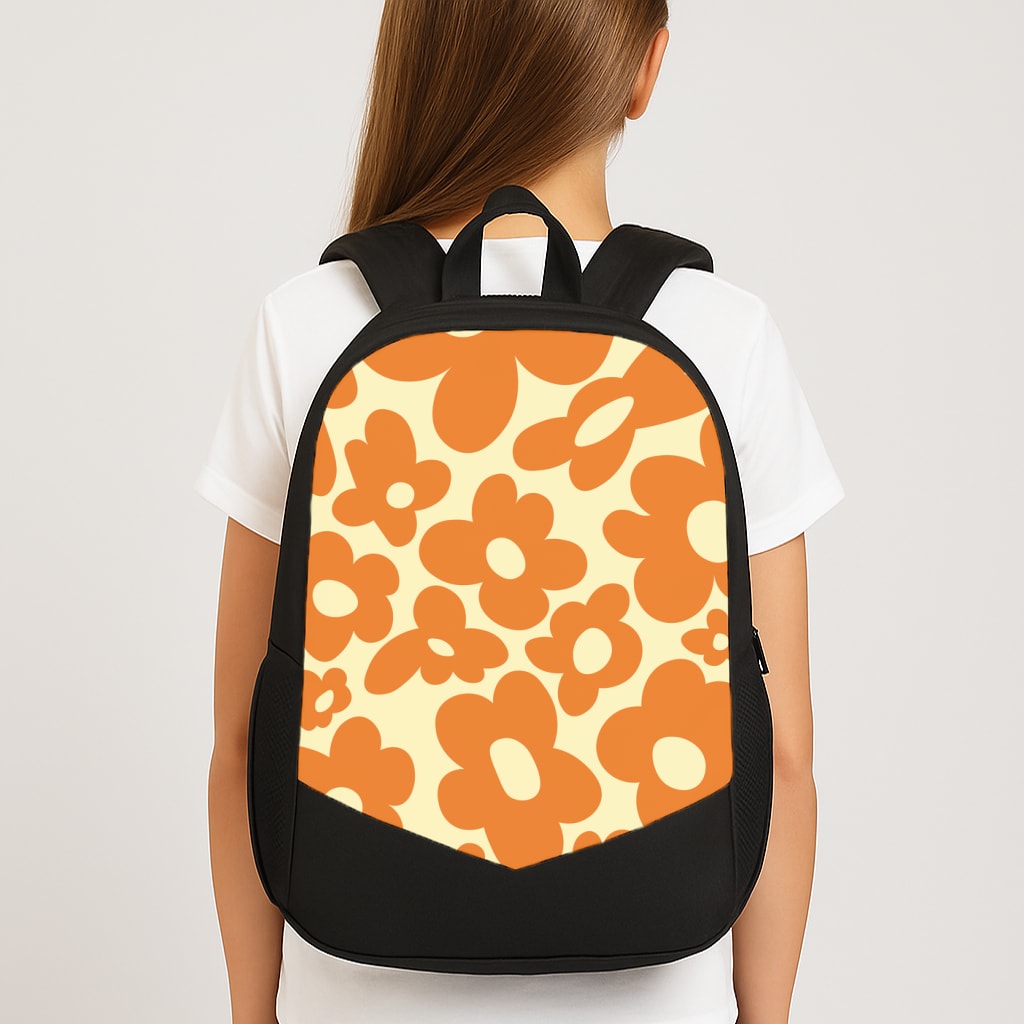 Orange Flowers - Trippy Patterns Large School Bag
