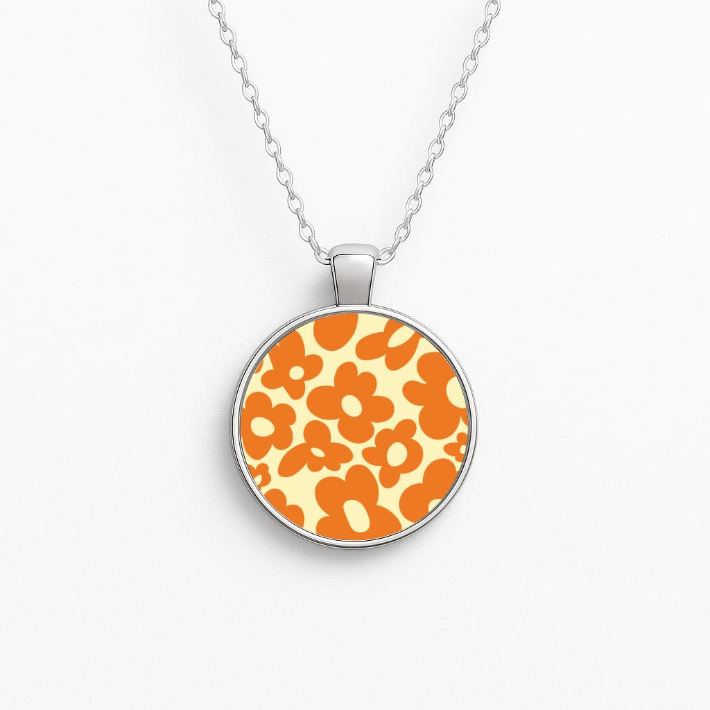 Orange Flowers - Trippy Patterns Circle Necklace