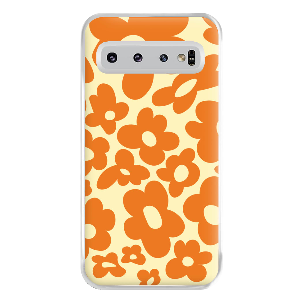 Orange Flowers - Trippy Patterns Phone Case for Galaxy S10 Plus