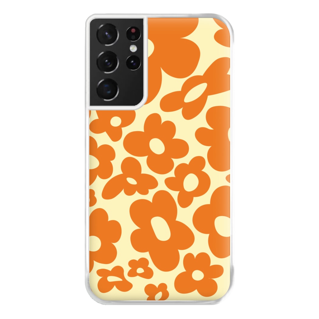 Orange Flowers - Trippy Patterns Phone Case for Galaxy S21 Ultra