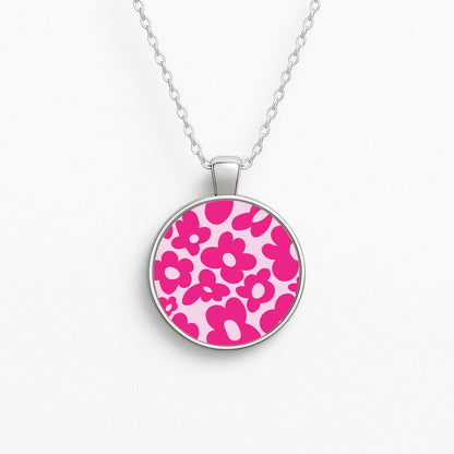 Pink Flowers - Trippy Patterns Circle Necklace