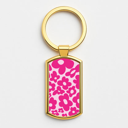 Pink Flowers - Trippy Patterns Gold Keyring