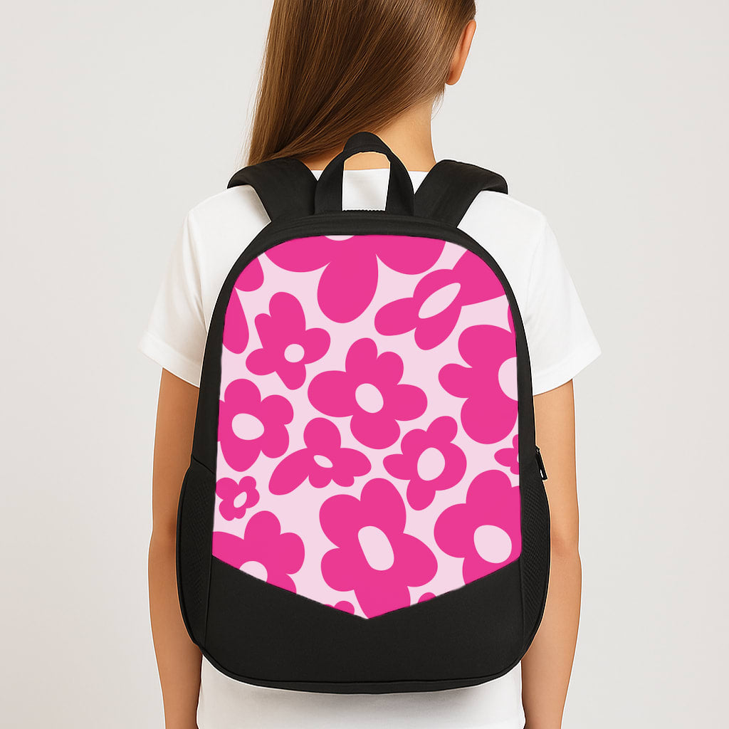Pink Flowers - Trippy Patterns Large School Bag