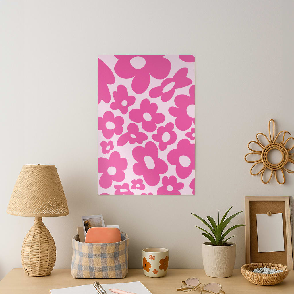 Pink Flowers - Trippy Patterns Art Print