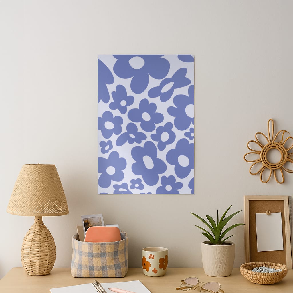 Blue Flowers - Trippy Patterns Art Print