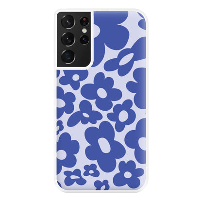 Blue Flowers - Trippy Patterns Phone Case for Galaxy S21 Ultra