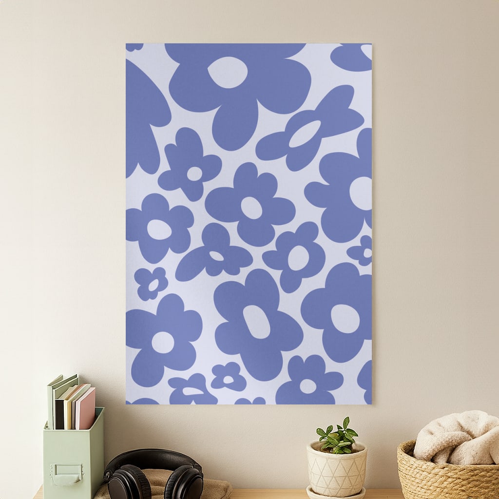 Blue Flowers - Trippy Patterns Poster