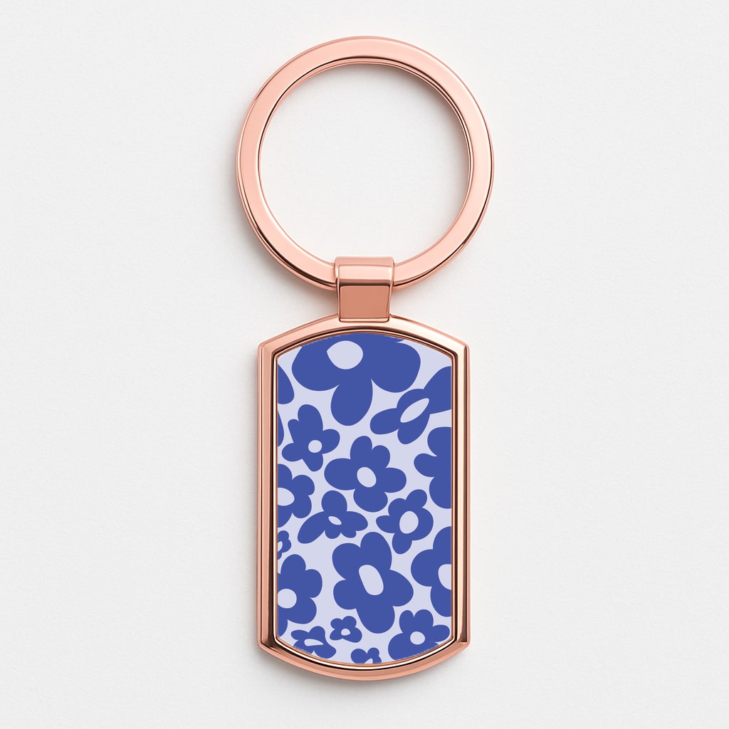 Blue Flowers - Trippy Patterns Rose Gold Keyring