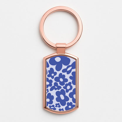 Blue Flowers - Trippy Patterns Rose Gold Keyring