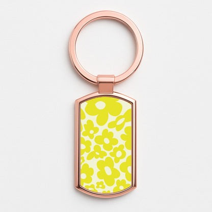 Yellow Flowers - Trippy Patterns Rose Gold Keyring