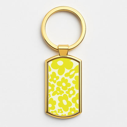 Yellow Flowers - Trippy Patterns Gold Keyring