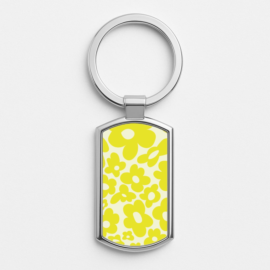 Yellow Flowers - Trippy Patterns Silver Keyring