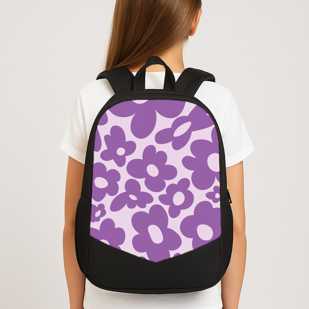 Purple Flowers - Trippy Patterns Large School Bag
