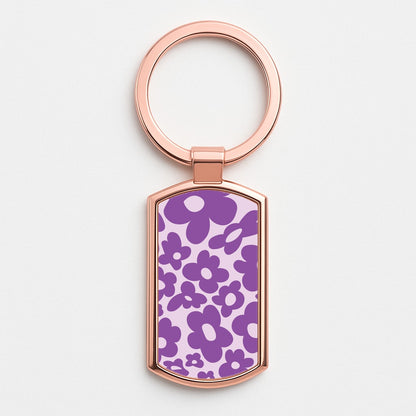 Purple Flowers - Trippy Patterns Rose Gold Keyring
