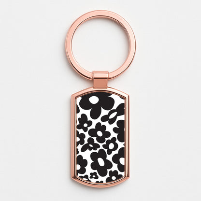 Black Flowers - Trippy Patterns Rose Gold Keyring