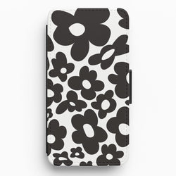 Black Flowers - Trippy Patterns Flip / Wallet Phone Case