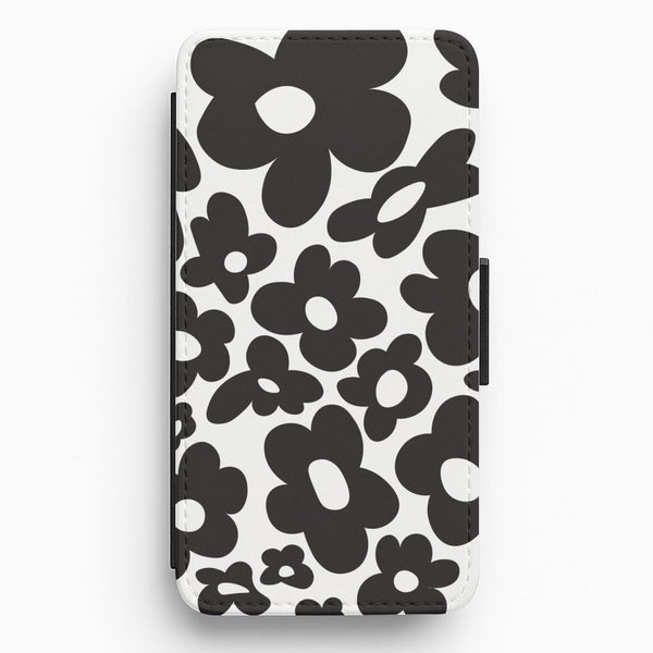 Black Flowers - Trippy Patterns Flip / Wallet Phone Case
