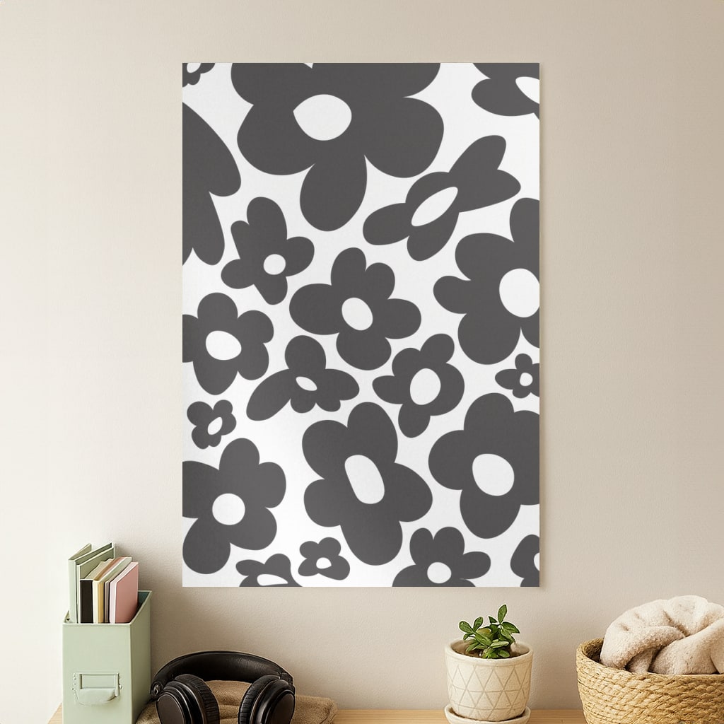 Black Flowers - Trippy Patterns Poster