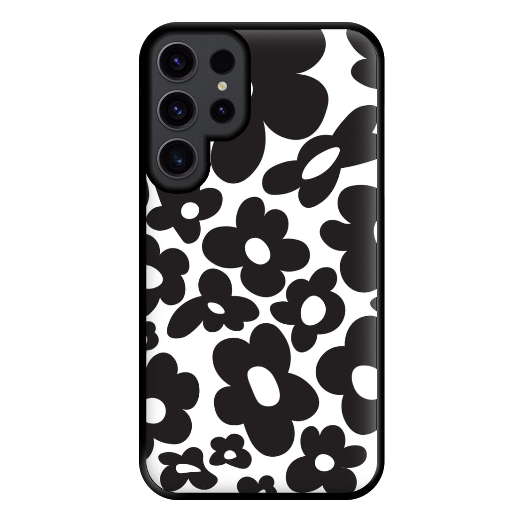 Black Flowers - Trippy Patterns Phone Case for Galaxy S23 Ultra