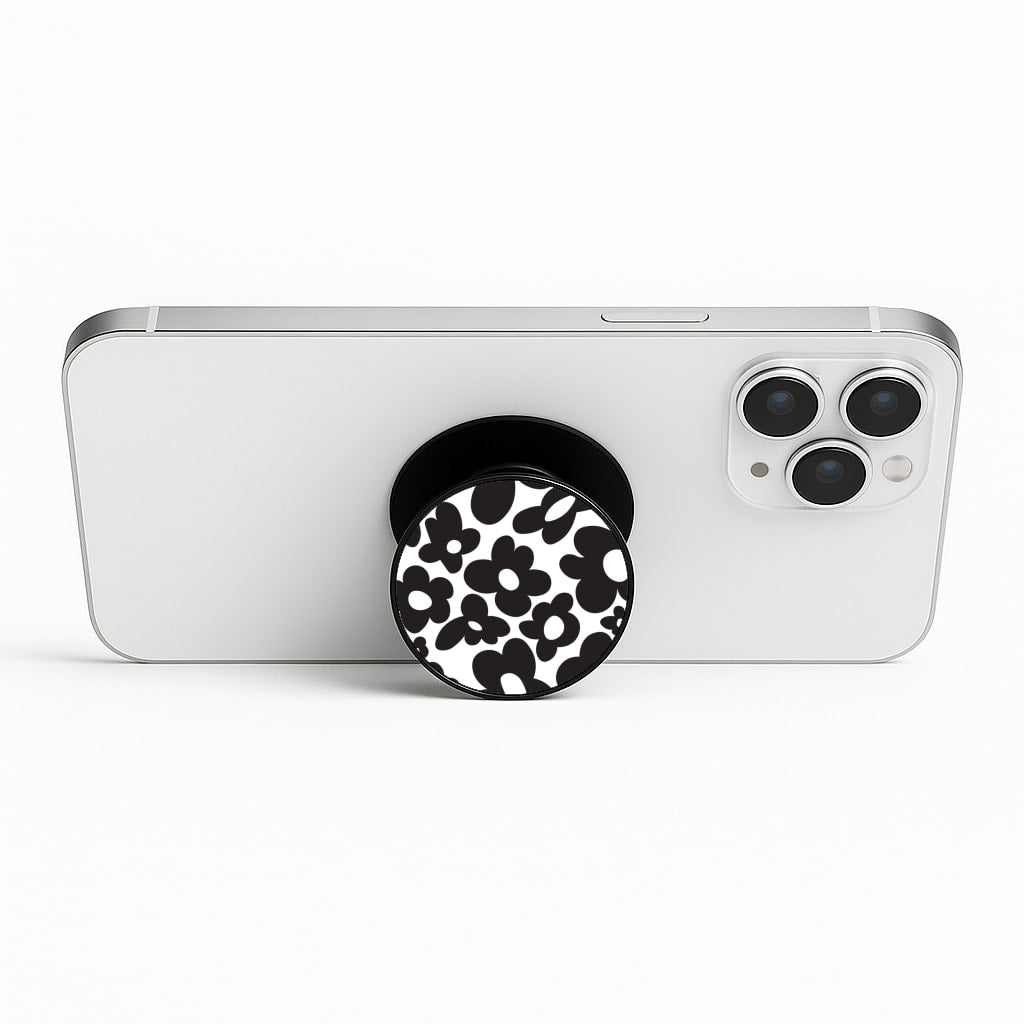 Black Flowers - Trippy Patterns Phone Stand