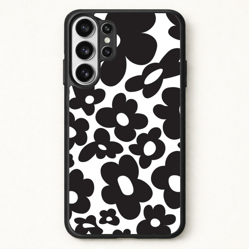 Black Flowers - Trippy Patterns Phone Case for Galaxy S26 Ultra