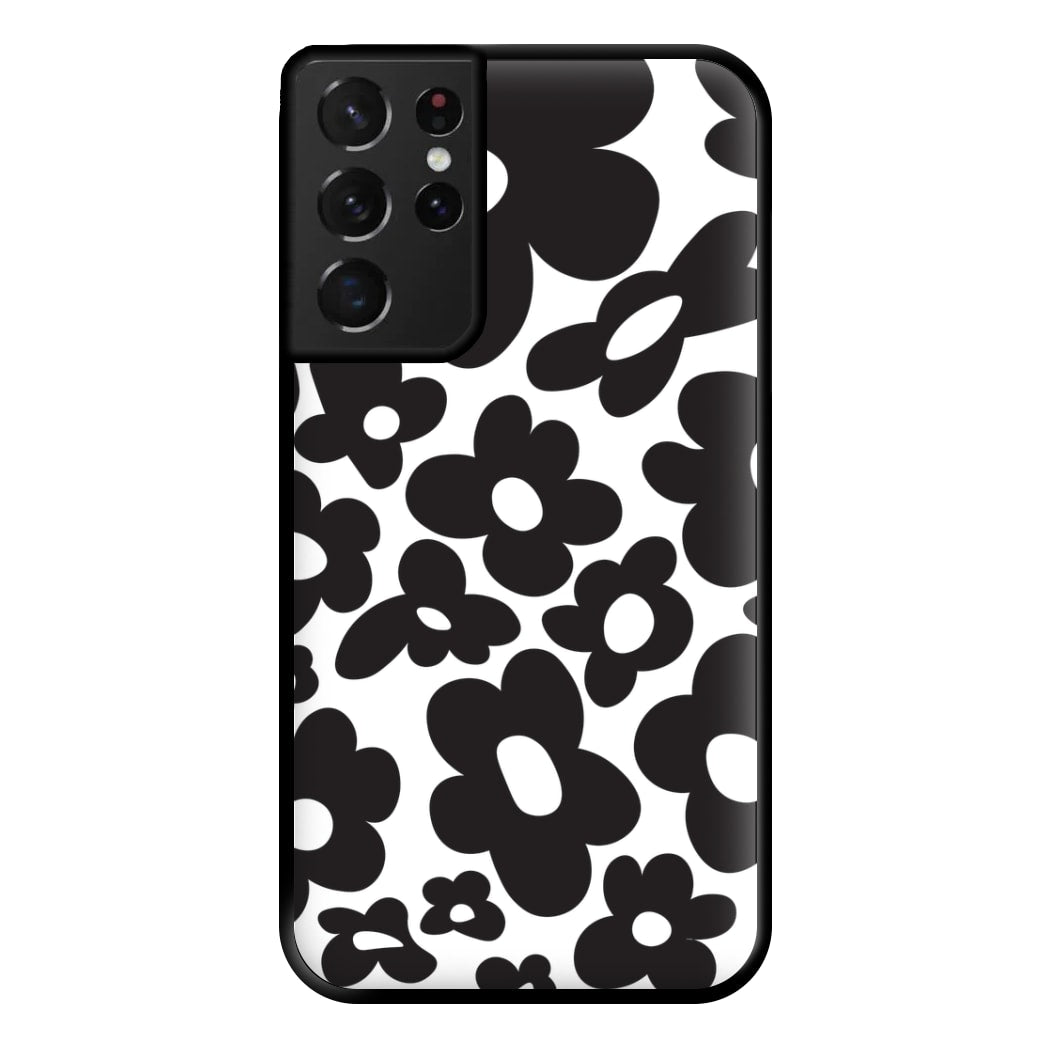 Black Flowers - Trippy Patterns Phone Case for Galaxy S21 Ultra