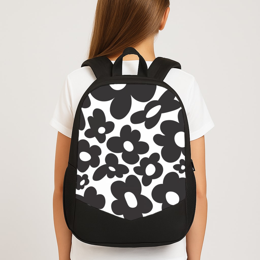 Black Flowers - Trippy Patterns Large School Bag