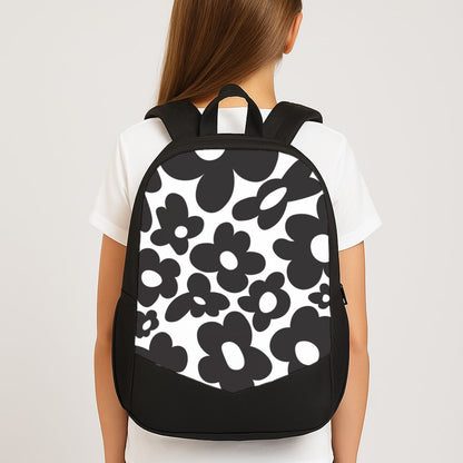 Black Flowers - Trippy Patterns Large School Bag