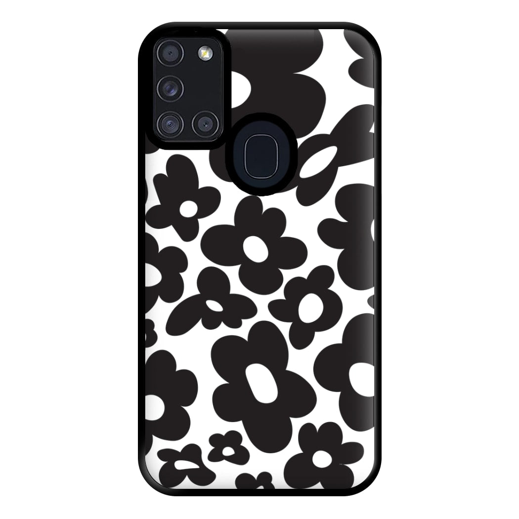 Black Flowers - Trippy Patterns Phone Case for Galaxy A21s