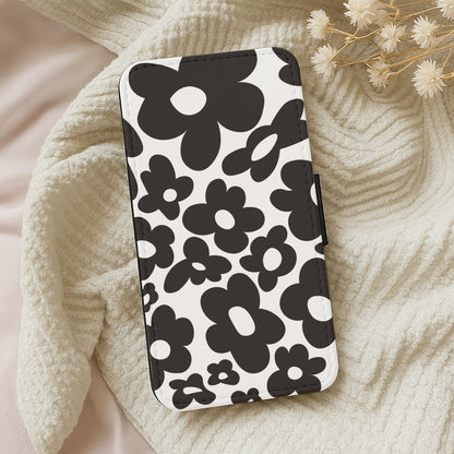 Black Flowers - Trippy Patterns Wallet Phone Case