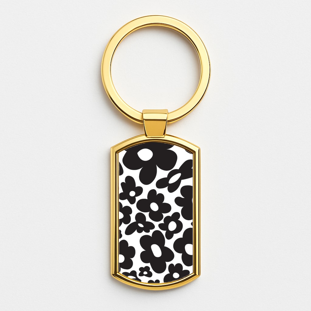 Black Flowers - Trippy Patterns Gold Keyring