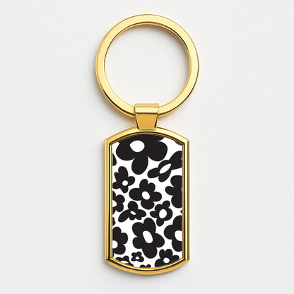 Black Flowers - Trippy Patterns Gold Keyring