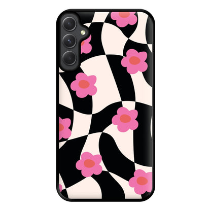 Checkboard Flowers - Trippy Patterns Phone Case for Galaxy A34