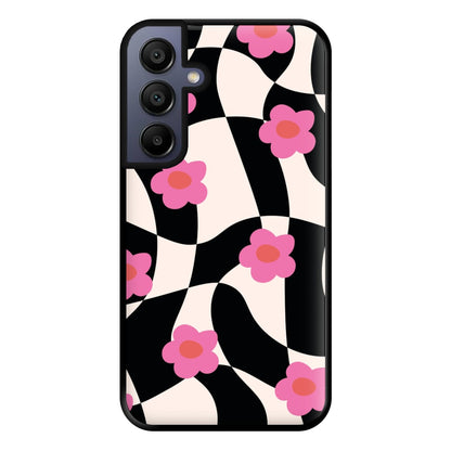 Checkboard Flowers - Trippy Patterns Phone Case for Galaxy A15