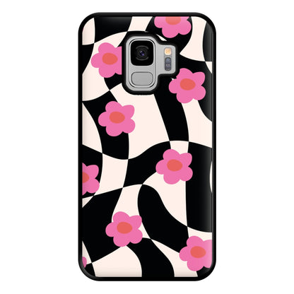 Checkboard Flowers - Trippy Patterns Phone Case for Galaxy S9 Plus