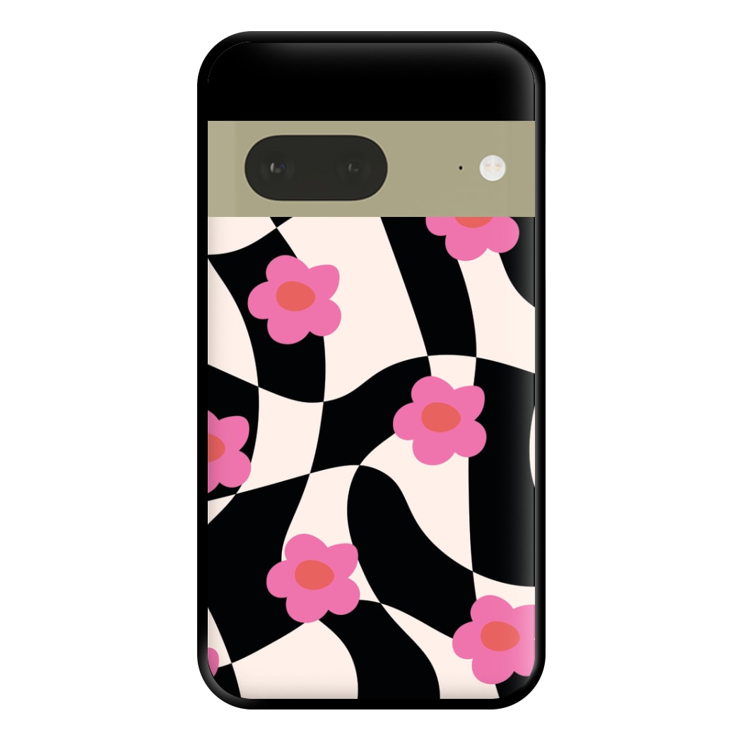 Checkboard Flowers - Trippy Patterns Phone Case for Google Pixel 7a