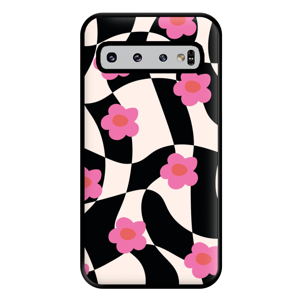 Checkboard Flowers - Trippy Patterns Phone Case for Galaxy S10 Plus