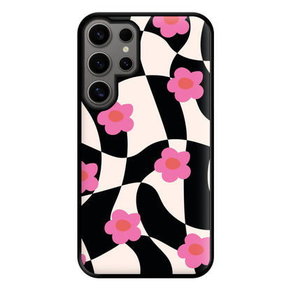 Checkboard Flowers - Trippy Patterns Phone Case for Galaxy S24 Ultra