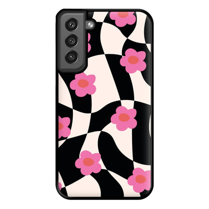 Checkboard Flowers - Trippy Patterns Phone Case for Galaxy S21FE