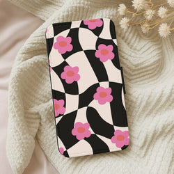 Checkboard Flowers - Trippy Patterns Wallet Phone Case