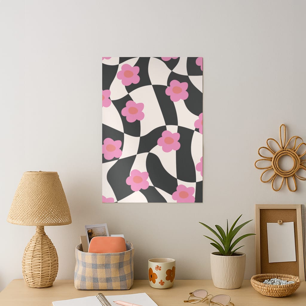 Checkboard Flowers - Trippy Patterns Art Print