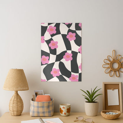 Checkboard Flowers - Trippy Patterns Art Print